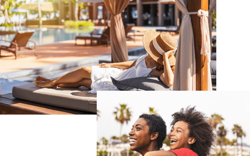 a collage of photos with women