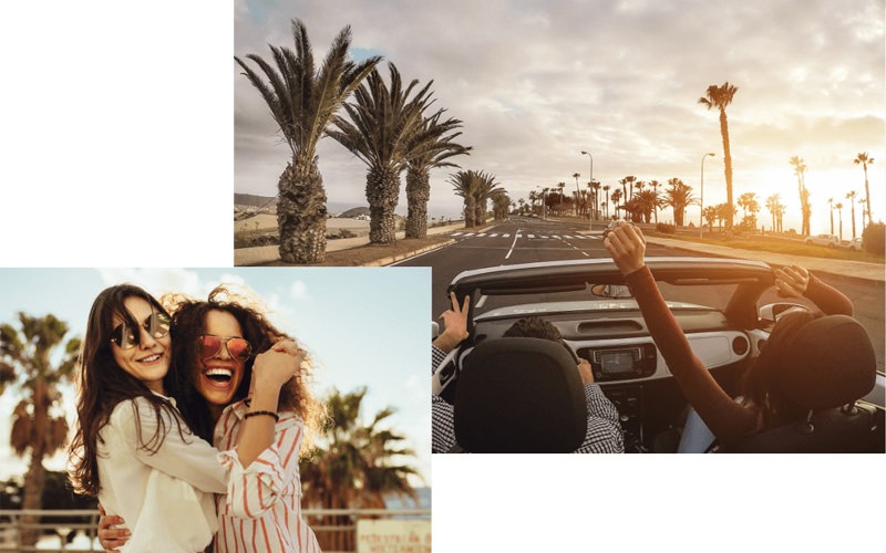 a collage of photos with women