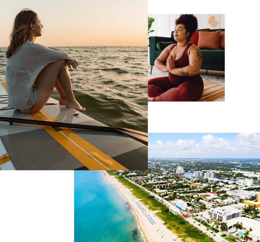 views of Delray Beach, surfing, and yoga